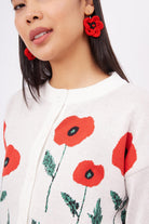 Peraluna-Poppy Earrings El Yapımı Gelincik Küpe Ekru-Küpe-3-Milagron.com
