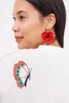 Peraluna-Poppy Earrings El Yapımı Gelincik Küpe Ekru-Küpe-4-Milagron.com