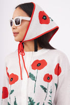 Peraluna Poppy Scarf Gelincik Desen Organik Pamuk Triko Bandana - Ekru