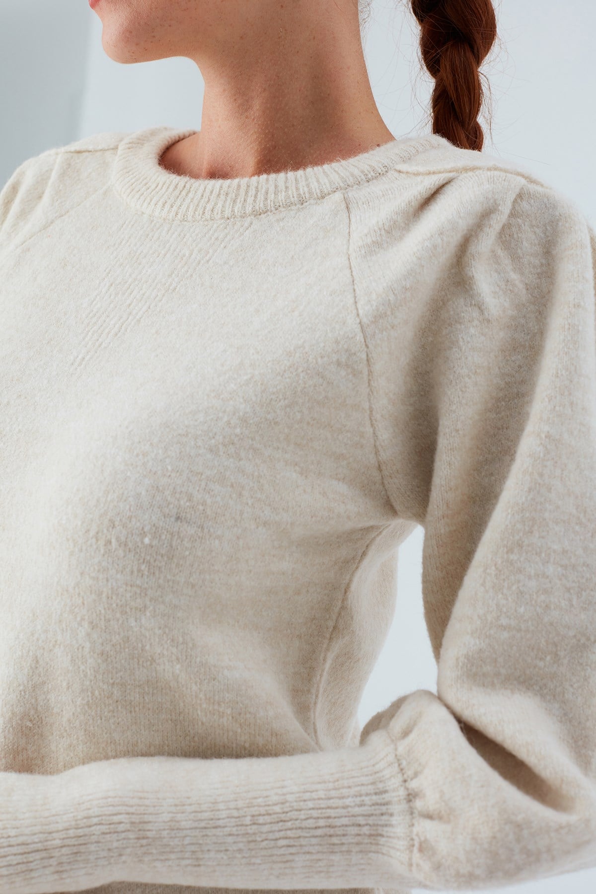 Peraluna Rakel Pullover Omuz Büzgülü Yumuşak Kadın Triko Kazak - Ekru