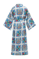 Peraluna Ria KiMono Çini Desenli 127 Cm Püskül Kemer Detaylı Saten Kadın Kimono - Çok Renkli