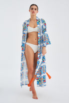 Peraluna Ria KiMono Çini Desenli 127 Cm Püskül Kemer Detaylı Saten Kadın Kimono - Çok Renkli