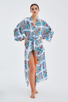 Peraluna Ria KiMono Çini Desenli 127 Cm Püskül Kemer Detaylı Saten Kadın Kimono - Çok Renkli