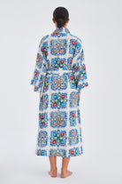Peraluna Ria KiMono Çini Desenli 127 Cm Püskül Kemer Detaylı Saten Kadın Kimono - Çok Renkli