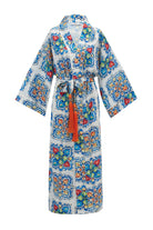 Peraluna Ria KiMono Çini Desenli 127 Cm Püskül Kemer Detaylı Saten Kadın Kimono - Çok Renkli