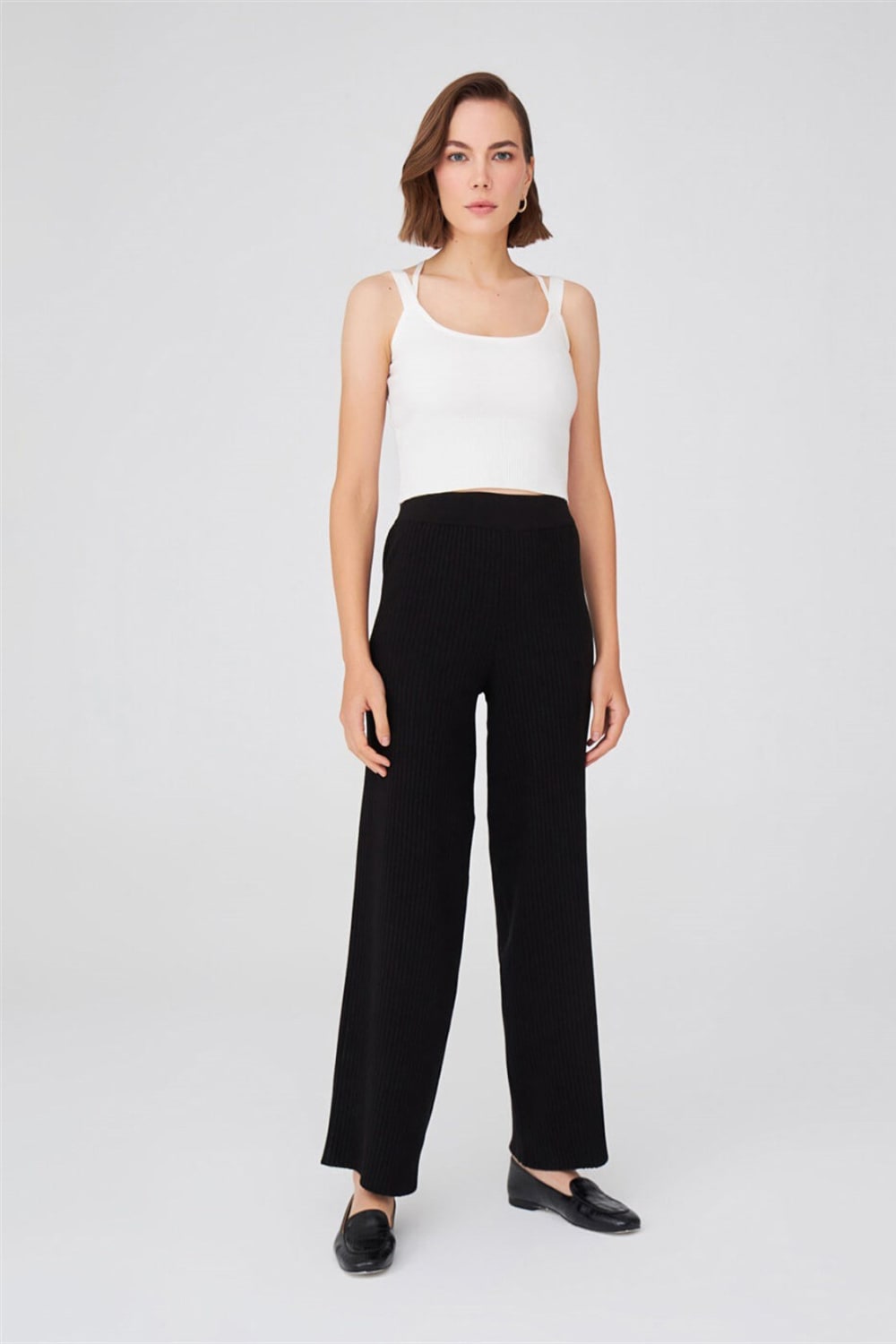 Peraluna-Ribana Örgü Rahat Kesim Boru Paça Triko Pantolon-Pantolon-11-Milagron.com