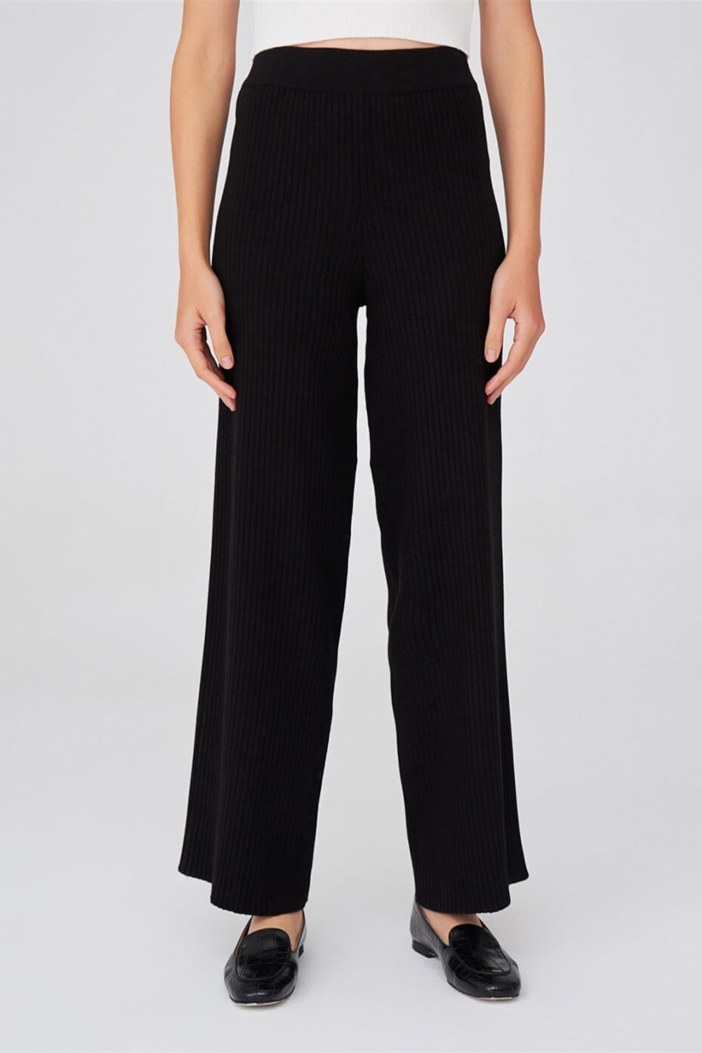 Peraluna-Ribana Örgü Rahat Kesim Boru Paça Triko Pantolon-Pantolon-15-Milagron.com