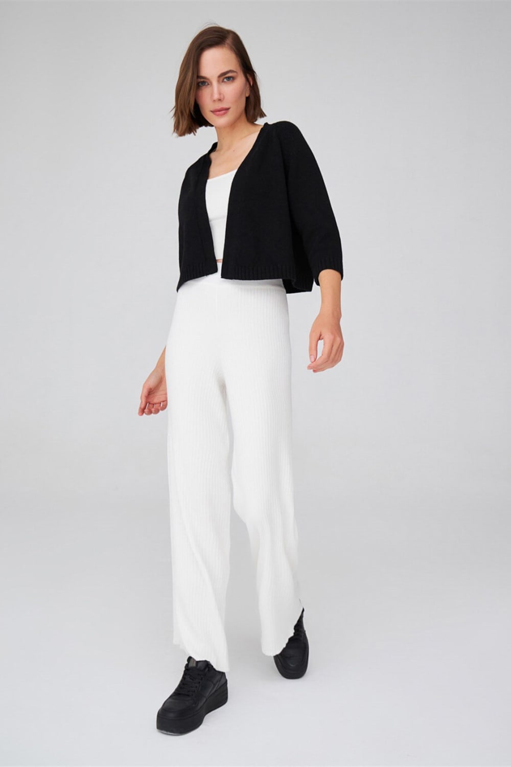 Peraluna-Ribana Örgü Rahat Kesim Boru Paça Triko Pantolon-Pantolon-3-Milagron.com