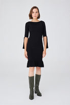 Peraluna-Ribanalı Diz Boyu Abiye Kadın Triko Elbise -Elbise-1-Milagron.com