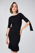 Peraluna-Ribanalı Diz Boyu Abiye Kadın Triko Elbise -Elbise-2-Milagron.com