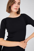 Peraluna-Ribanalı Diz Boyu Abiye Kadın Triko Elbise -Elbise-3-Milagron.com