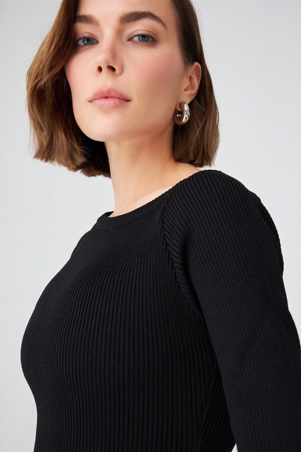 Peraluna-Ribanalı Diz Boyu Abiye Kadın Triko Elbise -Elbise-4-Milagron.com