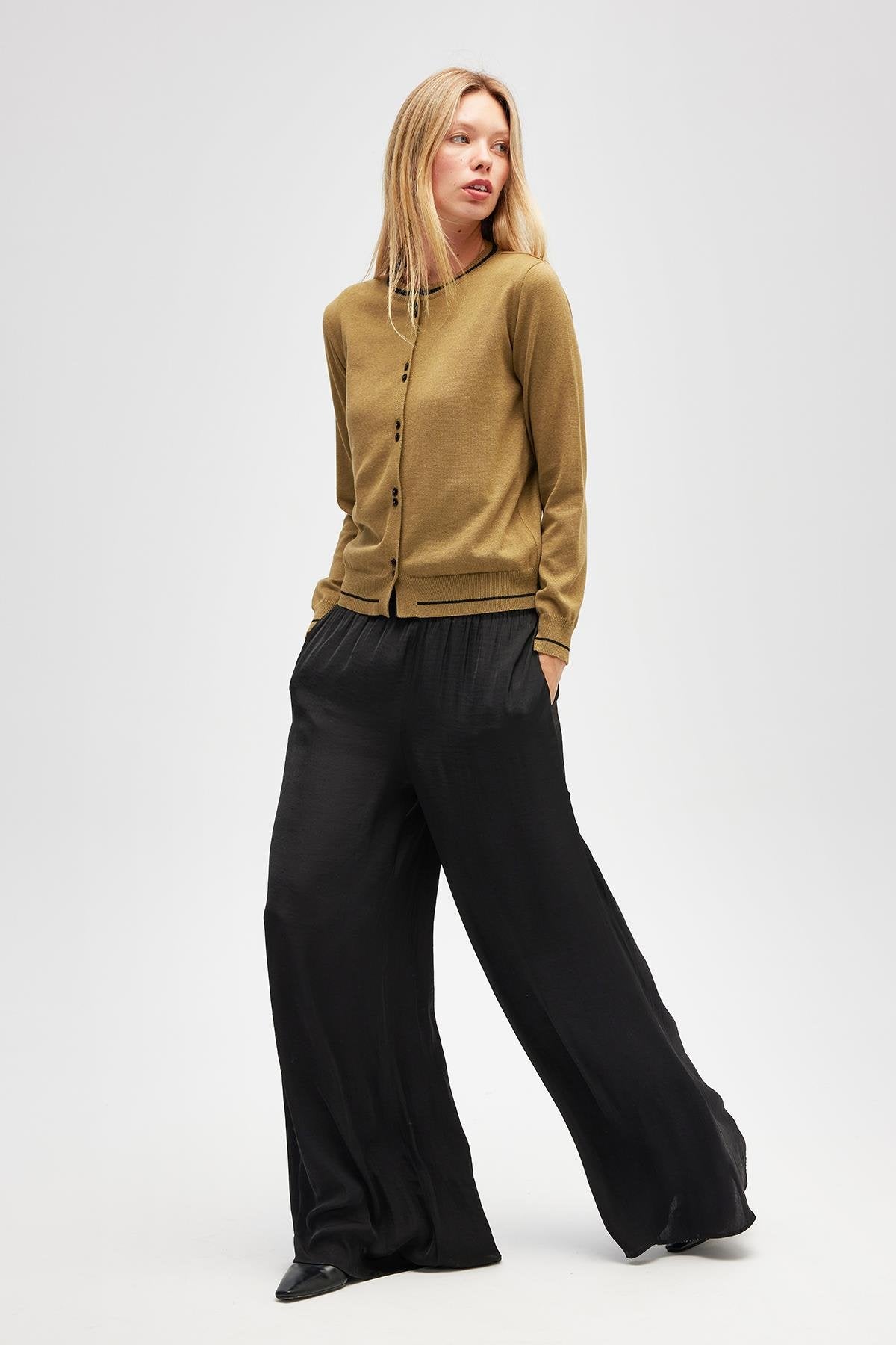 Peraluna-Risa Düz örgü, Kadın Triko Hırka Zeytin Yeşili-Hırka-1-Milagron.com