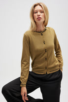 Peraluna-Risa Düz örgü, Kadın Triko Hırka Zeytin Yeşili-Hırka-2-Milagron.com