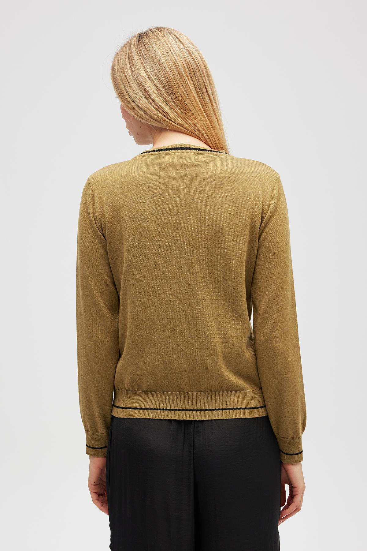 Peraluna-Risa Düz örgü, Kadın Triko Hırka Zeytin Yeşili-Hırka-7-Milagron.com