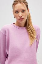 Peraluna-Risu, Düz örgü Kadın Mevsimlik Triko Bisiklet Yaka Kazak Açık Pembe-Kazak-3-Milagron.com