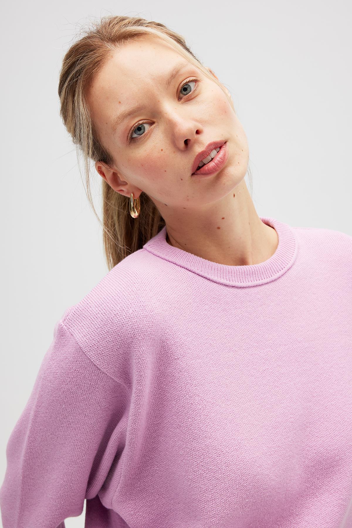 Peraluna-Risu, Düz örgü Kadın Mevsimlik Triko Bisiklet Yaka Kazak Açık Pembe-Kazak-6-Milagron.com