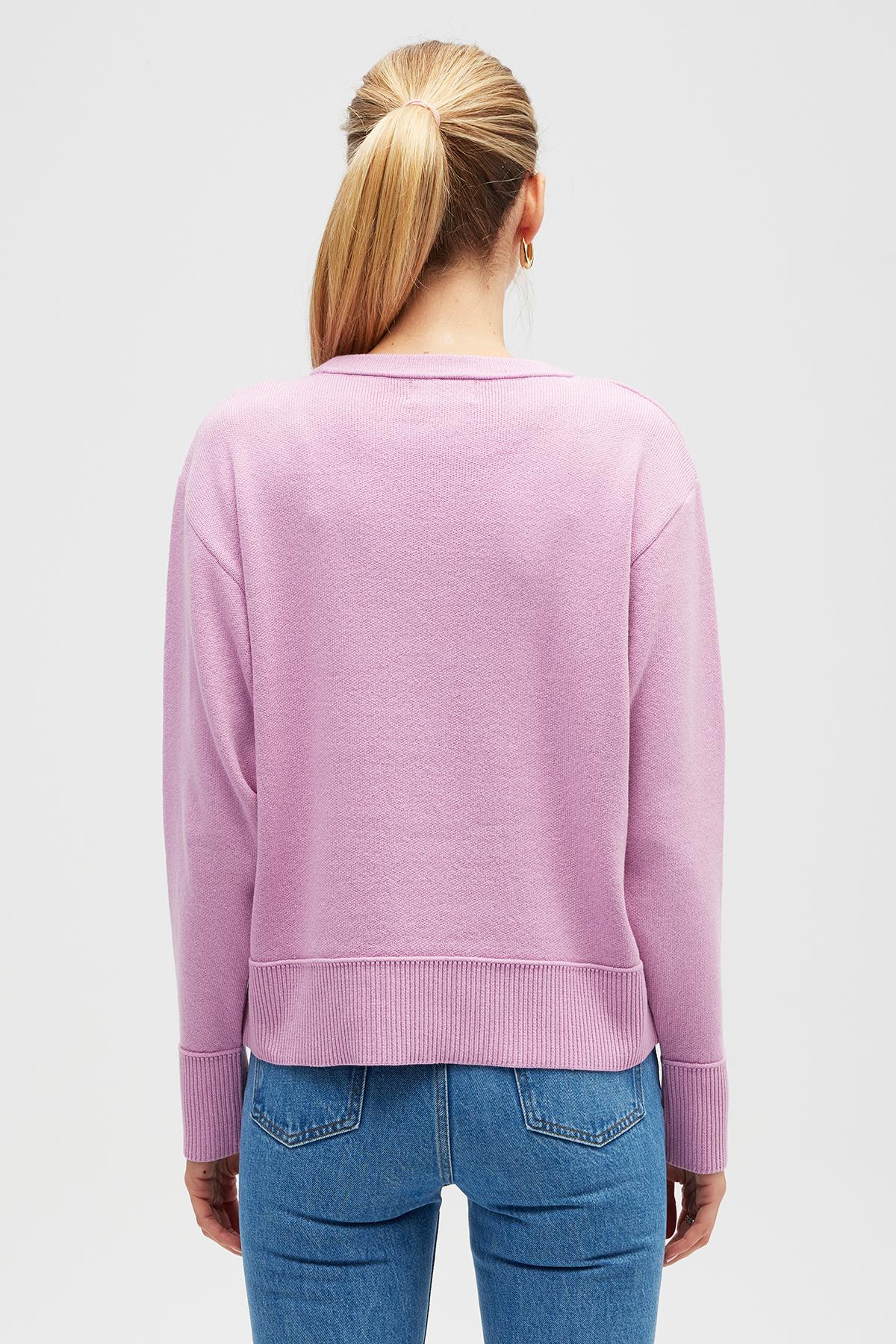 Peraluna-Risu, Düz örgü Kadın Mevsimlik Triko Bisiklet Yaka Kazak Açık Pembe-Kazak-7-Milagron.com