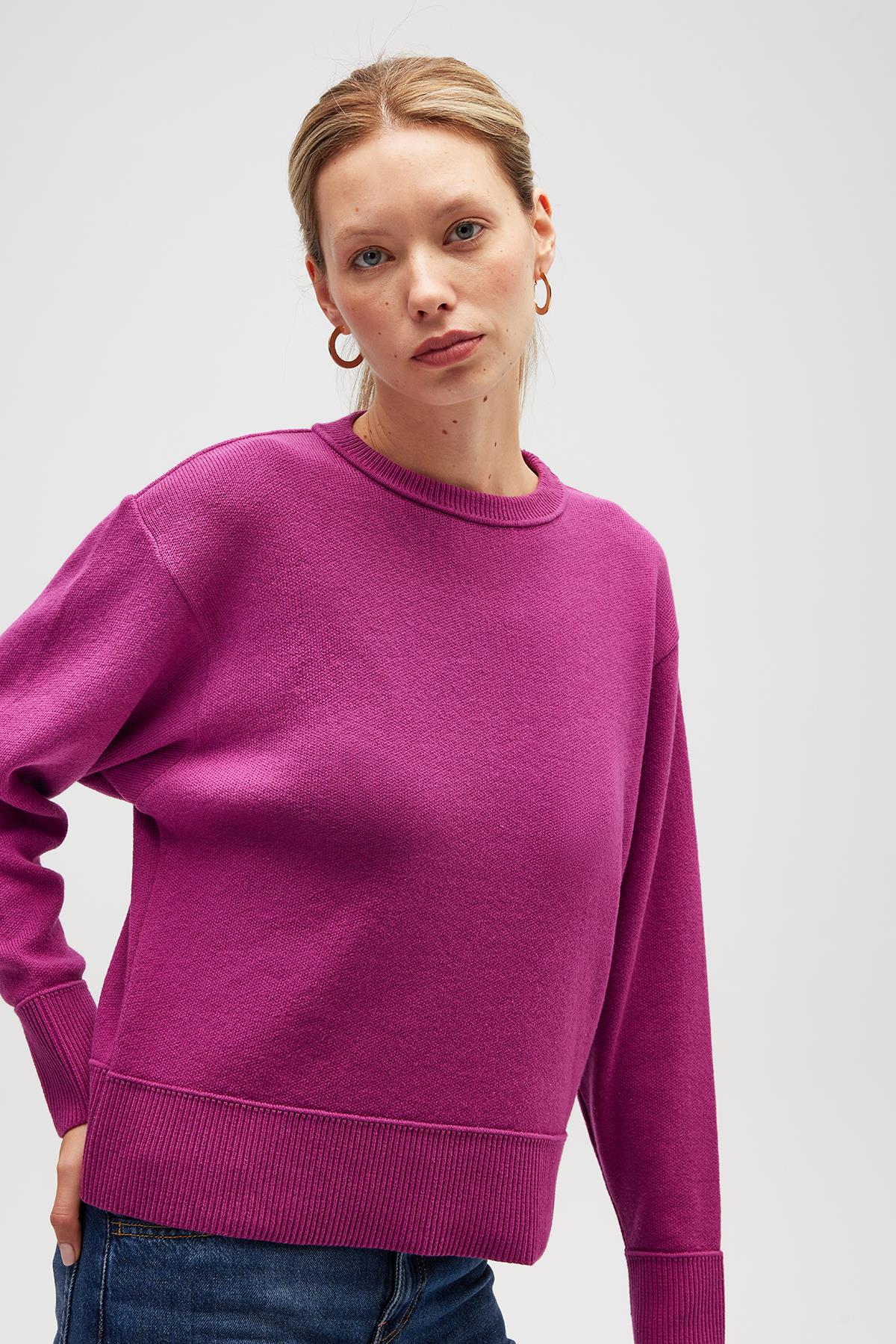 Peraluna-Risu, Düz örgü Kadın Mevsimlik Triko Bisiklet Yaka Kazak Fuşya-Kazak-5-Milagron.com