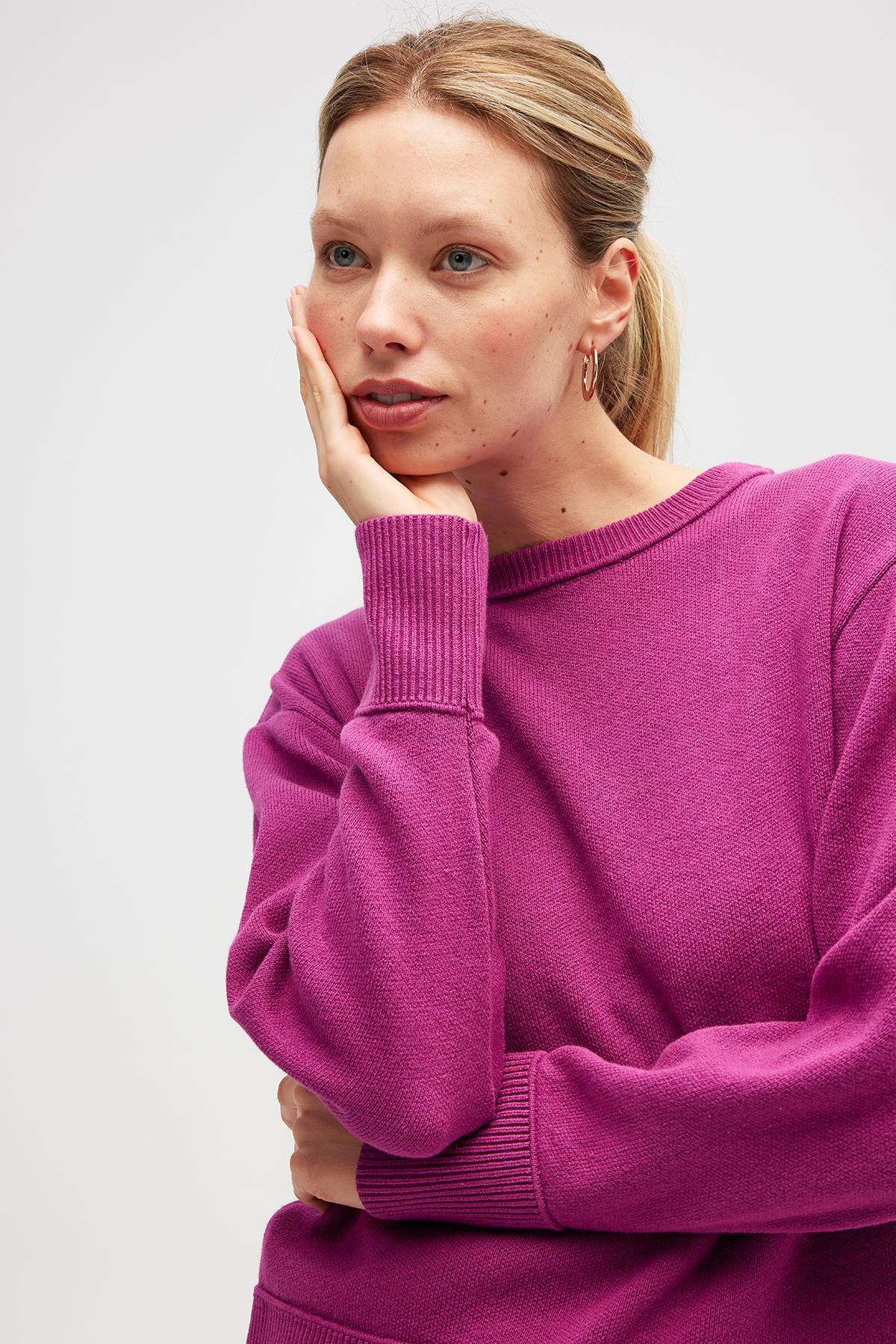 Peraluna-Risu, Düz örgü Kadın Mevsimlik Triko Bisiklet Yaka Kazak Fuşya-Kazak-6-Milagron.com