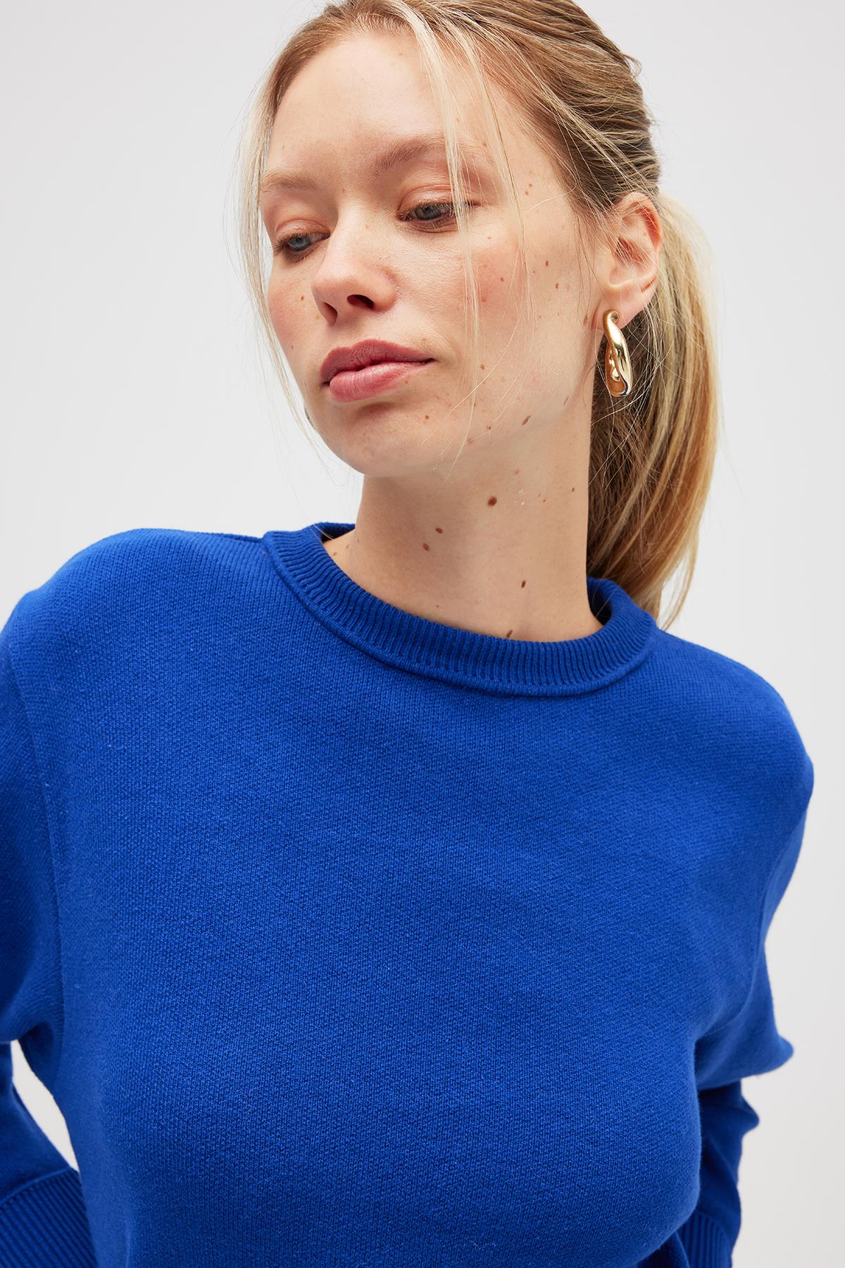 Peraluna-Risu, Düz örgü Kadın Mevsimlik Triko Bisiklet Yaka Kazak Saks Mavi-Kazak-6-Milagron.com