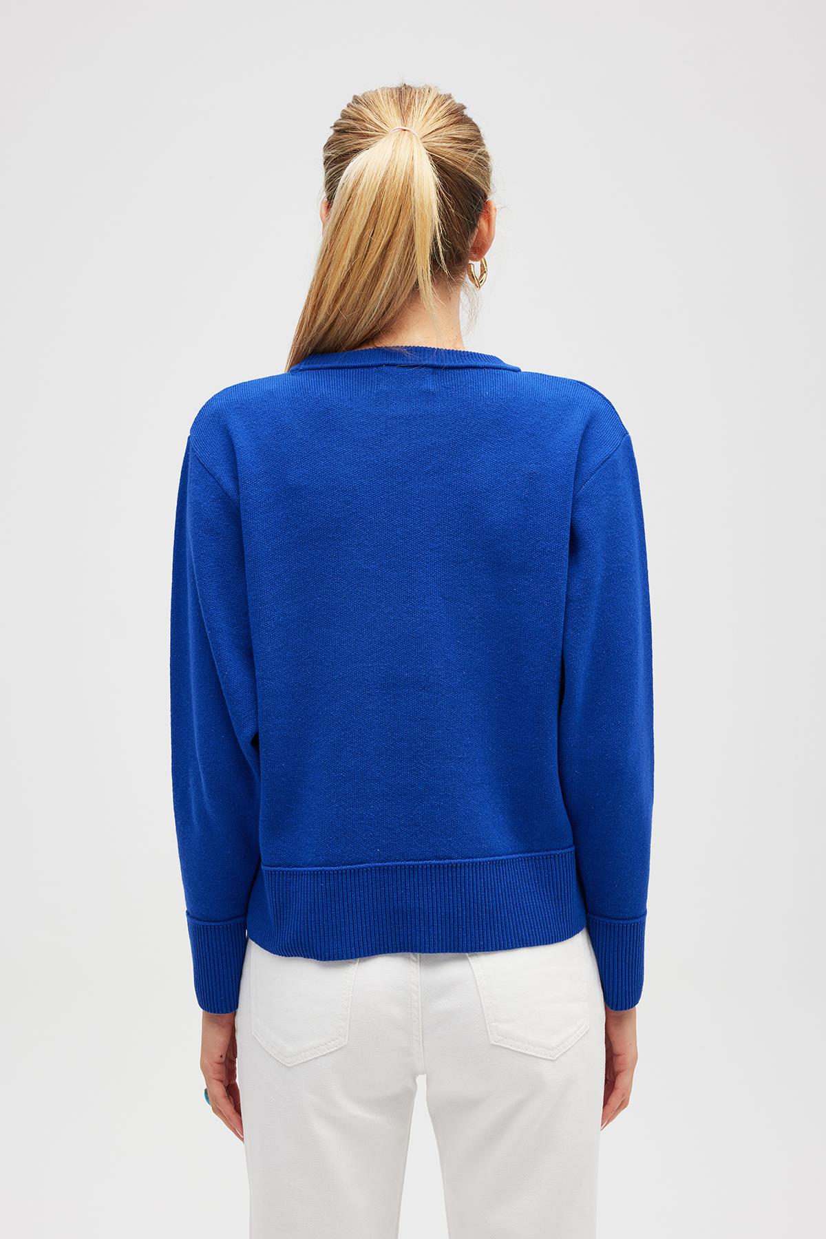 Peraluna-Risu, Düz örgü Kadın Mevsimlik Triko Bisiklet Yaka Kazak Saks Mavi-Kazak-7-Milagron.com