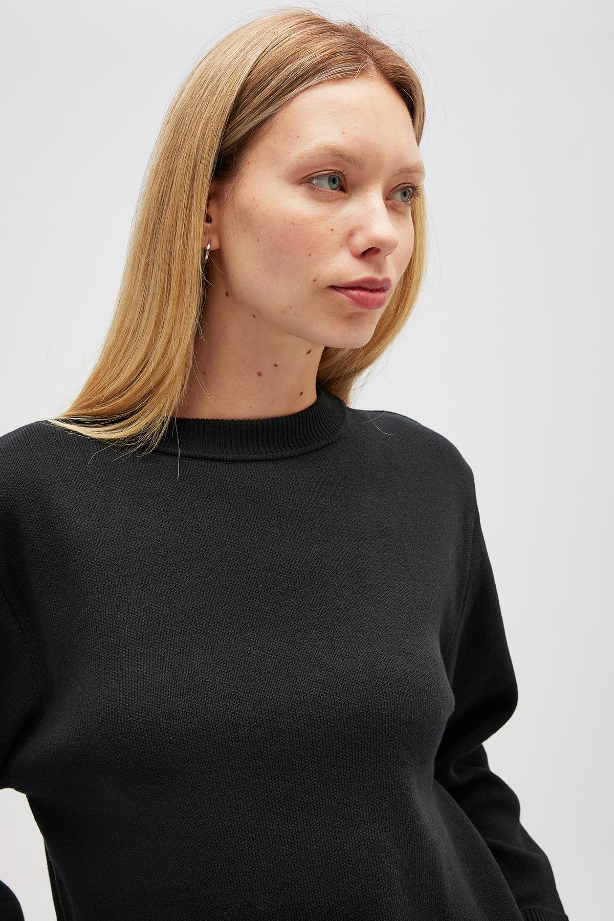 Peraluna-Risu, Düz örgü Kadın Mevsimlik Triko Bisiklet Yaka Kazak Siyah-Kazak-6-Milagron.com