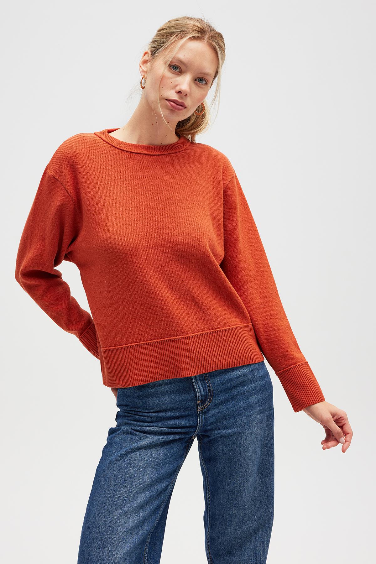 Peraluna-Risu, Düz örgü Kadın Mevsimlik Triko Bisiklet Yaka Kazak Turuncu-Kazak-2-Milagron.com