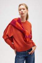 Peraluna-Risu, Düz örgü Kadın Mevsimlik Triko Bisiklet Yaka Kazak Turuncu-Kazak-5-Milagron.com