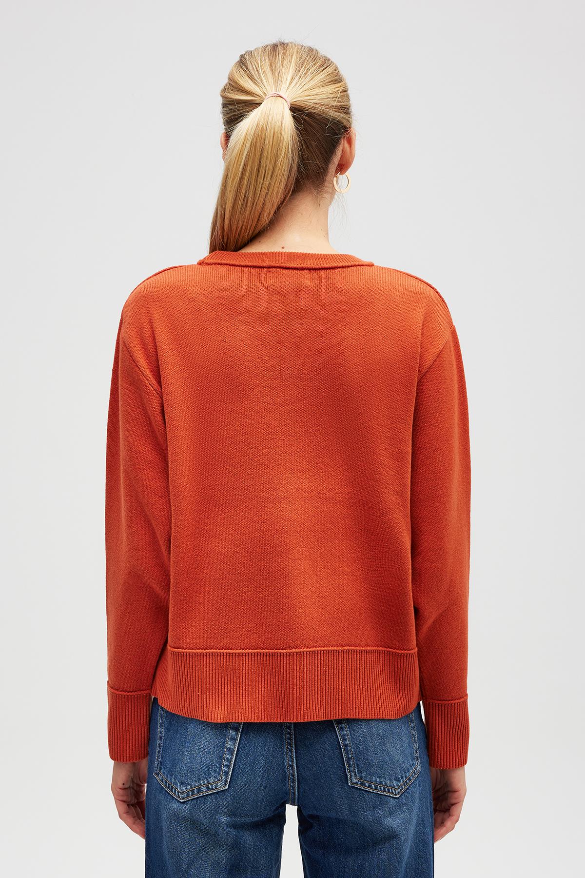 Peraluna-Risu, Düz örgü Kadın Mevsimlik Triko Bisiklet Yaka Kazak Turuncu-Kazak-7-Milagron.com