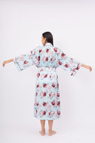 Peraluna-Rosemarry Long Kimono Gül Desen Baskılı 125 Cm Uzun Saten Kadın Kimono Turkuaz-Kimono-6-Milagron.com