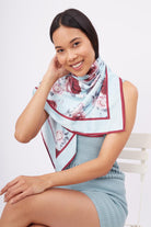 Peraluna-Rosemarry Scarfe Gül Desen Baskılı Saten Eşarp Turkuaz-Eşarp-3-Milagron.com