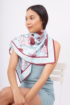 Peraluna-Rosemarry Scarfe Gül Desen Baskılı Saten Eşarp Turkuaz-Eşarp-5-Milagron.com