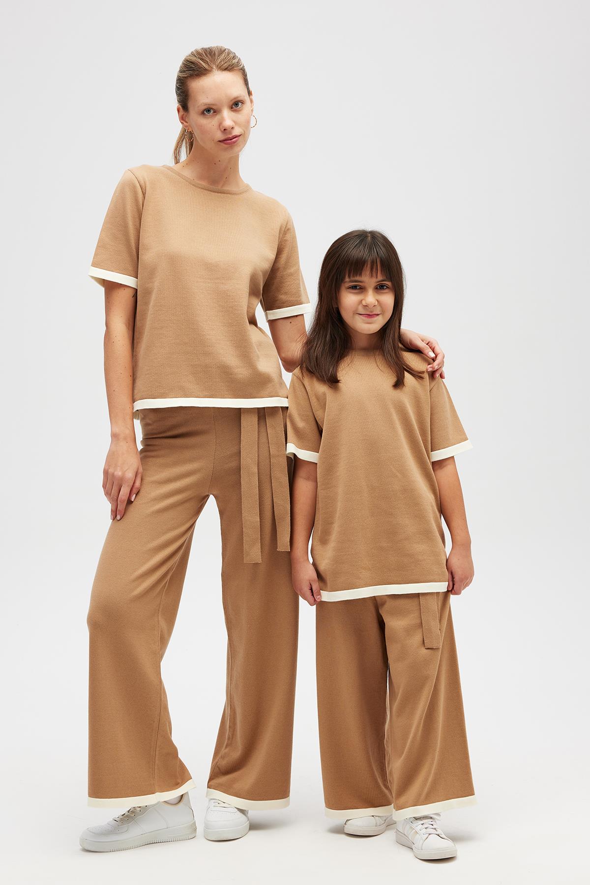 Peraluna-Rumi Kadın Beli Kemerli Triko Pantolon Camel-Pantolon-2-Milagron.com