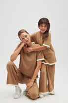 Peraluna-Rumi Kadın Beli Kemerli Triko Pantolon Camel-Pantolon-6-Milagron.com