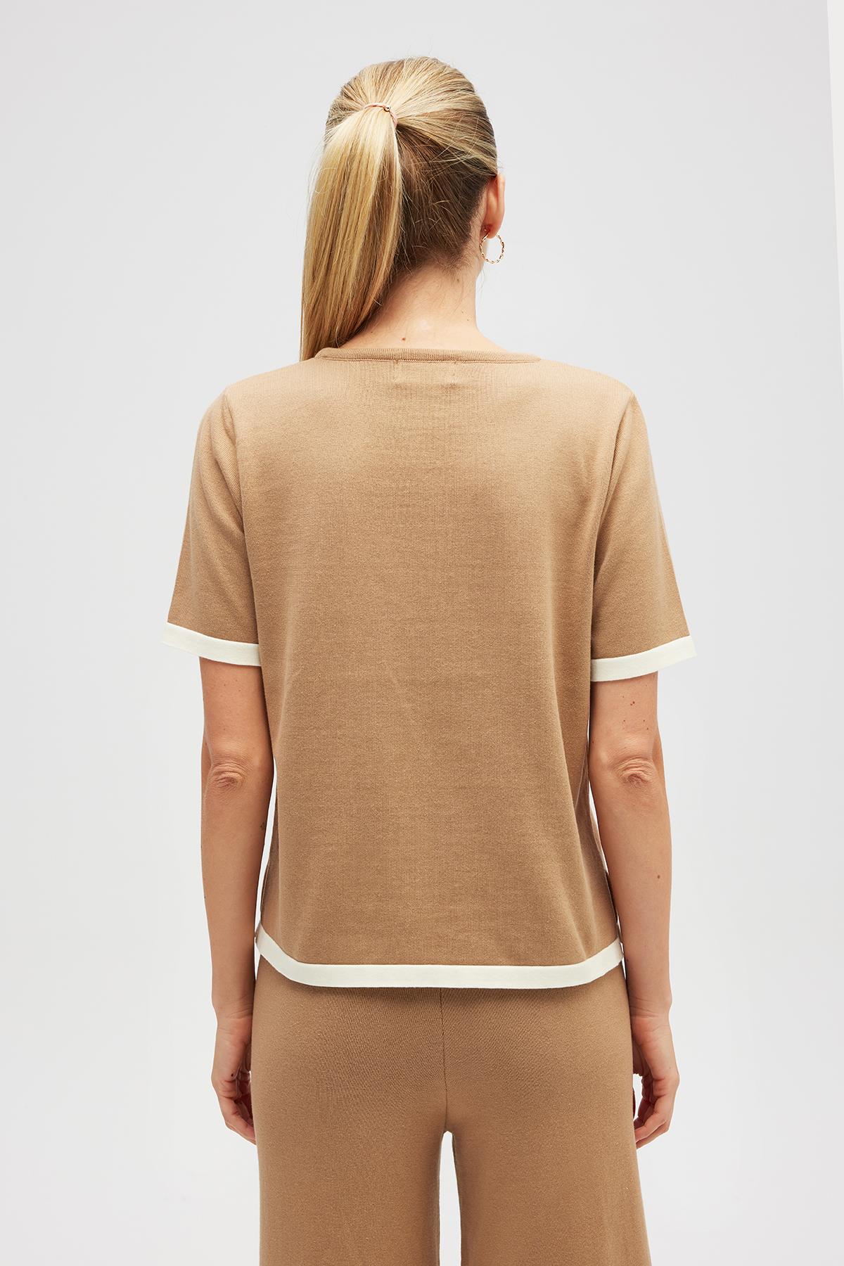 Peraluna-Rumi Kadın Beli Kemerli Triko Pantolon Camel-Pantolon-7-Milagron.com