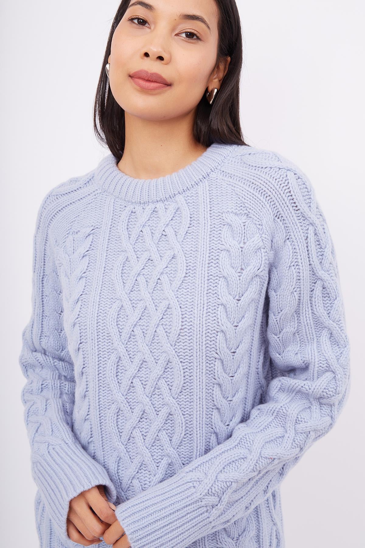 Peraluna-Saç Örgülü Bisiklet Yaka Unisex Triko Kazak Açık Mavi-Kazak & Triko-3-Milagron.com