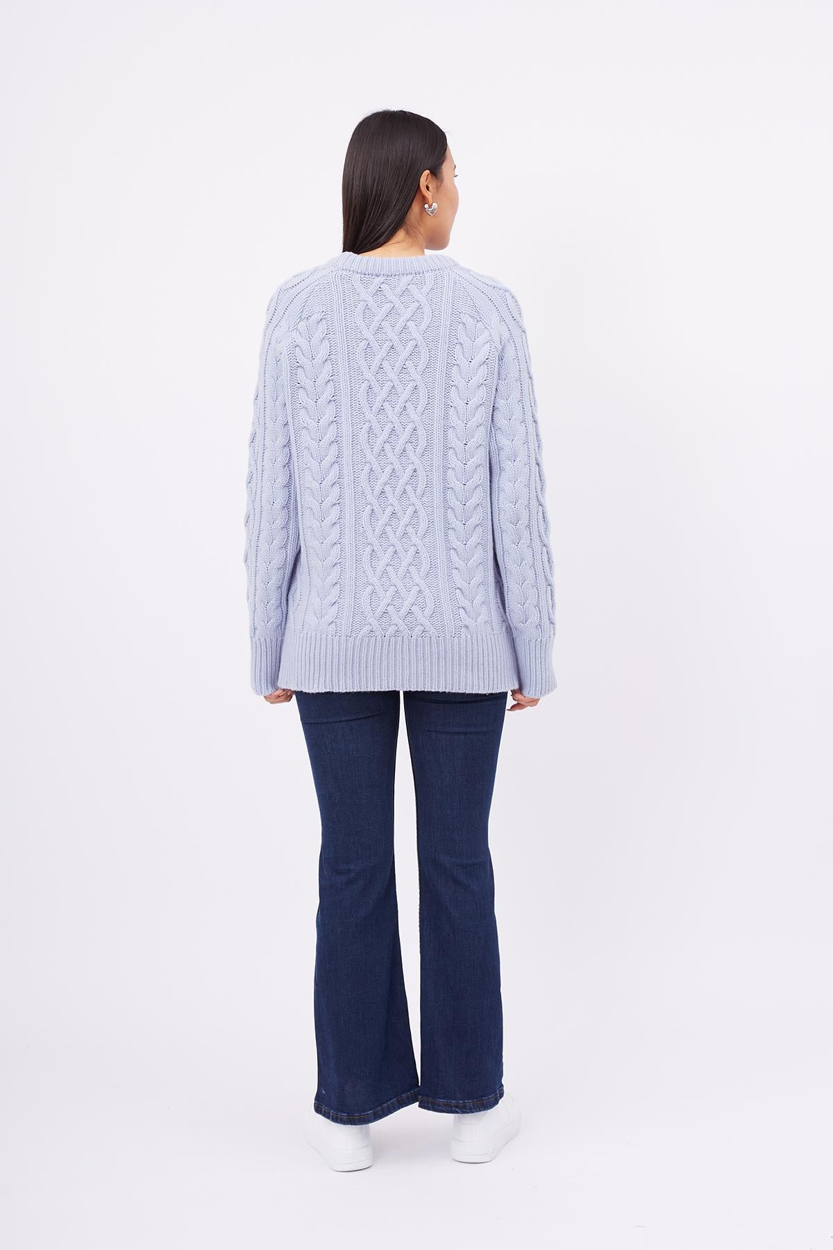 Peraluna-Saç Örgülü Bisiklet Yaka Unisex Triko Kazak Açık Mavi-Kazak & Triko-7-Milagron.com