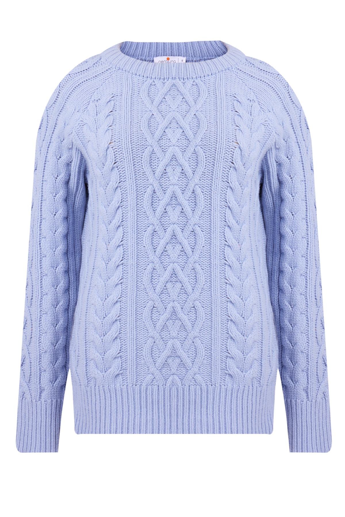 Peraluna-Saç Örgülü Bisiklet Yaka Unisex Triko Kazak Açık Mavi-Kazak & Triko-8-Milagron.com