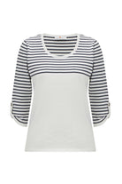 Peraluna-Sailor Pullover 3/4 Kol Çizgili Yazlık Kadın Triko Kazak Beyaz/İndigo Melanj-Kazak & Triko-8-Milagron.com