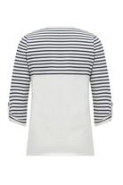 Peraluna-Sailor Pullover 3/4 Kol Çizgili Yazlık Kadın Triko Kazak Beyaz/İndigo Melanj-Kazak & Triko-9-Milagron.com