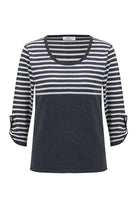 Peraluna-Sailor Pullover 3/4 Kol Çizgili Yazlık Kadın Triko Kazak İndigo Melanj/Beyaz-Kazak & Triko-8-Milagron.com