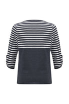 Peraluna-Sailor Pullover 3/4 Kol Çizgili Yazlık Kadın Triko Kazak İndigo Melanj/Beyaz-Kazak & Triko-9-Milagron.com