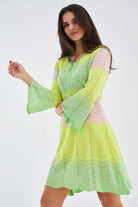 Peraluna-Sakura Dress Çan Kollu Diz Üstü Yazlık Kadın Triko Elbise-Elbise-3-Milagron.com