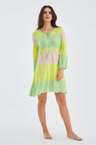 Peraluna-Sakura Dress Çan Kollu Diz Üstü Yazlık Kadın Triko Elbise-Elbise-4-Milagron.com