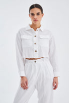 Peraluna-Sandal Gömlek Bol Kesim Cepli Yazlık Crop Kadın Gömlek-Gömlek-1-Milagron.com