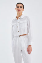 Peraluna-Sandal Gömlek Bol Kesim Cepli Yazlık Crop Kadın Gömlek-Gömlek-2-Milagron.com