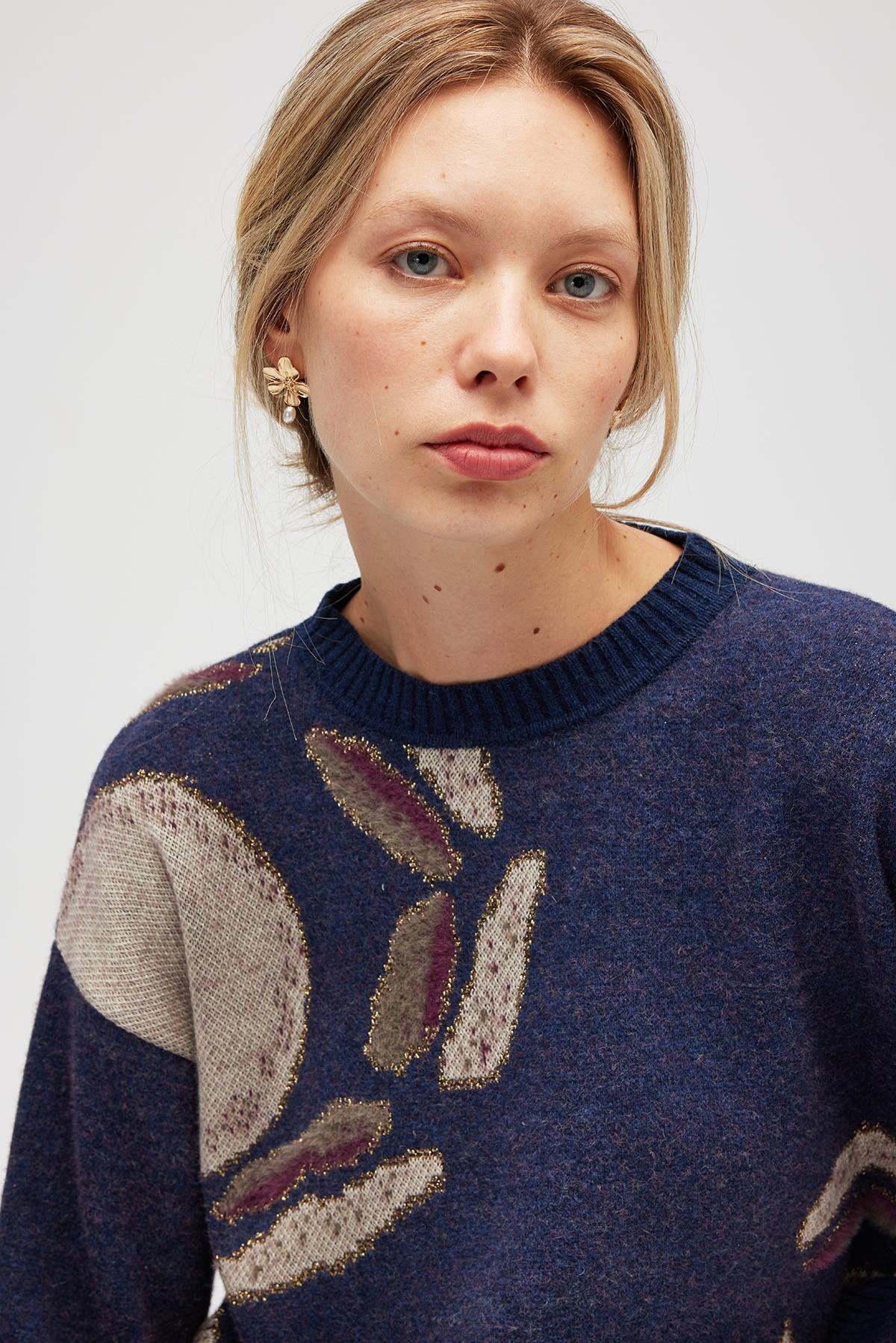 Peraluna-Saori Jakarlı Kadın Uzun Triko Tunik Indigo Multi-Tunik-5-Milagron.com