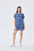 Peraluna-Sarah Ajurlu Kadın Yazlık Triko Bluz Denim Mix-Bluz-1-Milagron.com