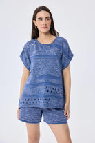 Peraluna-Sarah Ajurlu Kadın Yazlık Triko Bluz Denim Mix-Bluz-2-Milagron.com